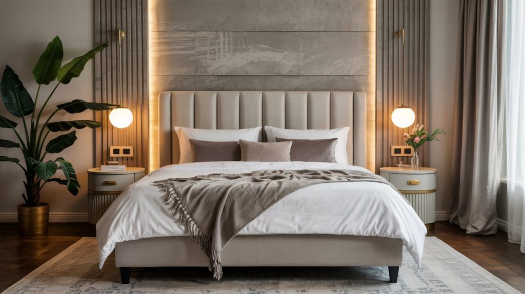 Comfortable upholstered headboard in a modern Perth bedroom.
