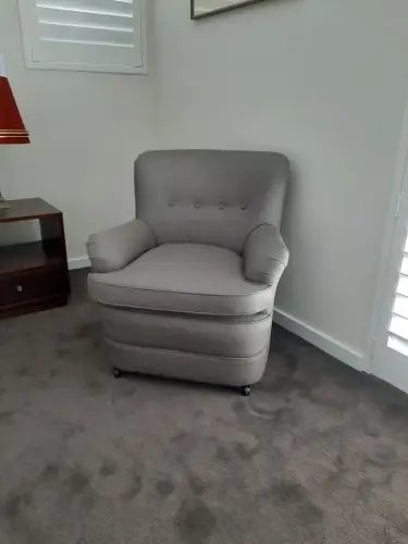 Close-up image of a reupholstered couch by Southside Upholstery.